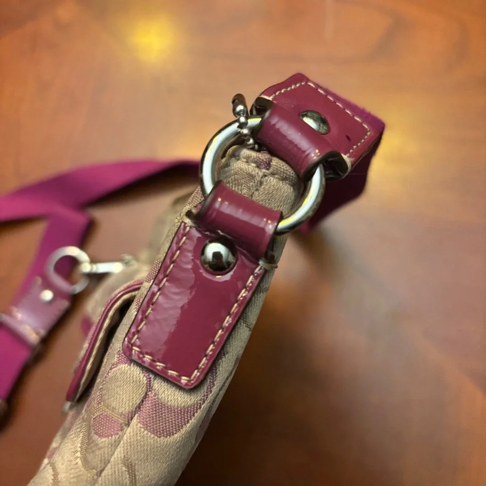 Coach Tan and Pink Signature Crossbody Bag - Picture 9 of 13